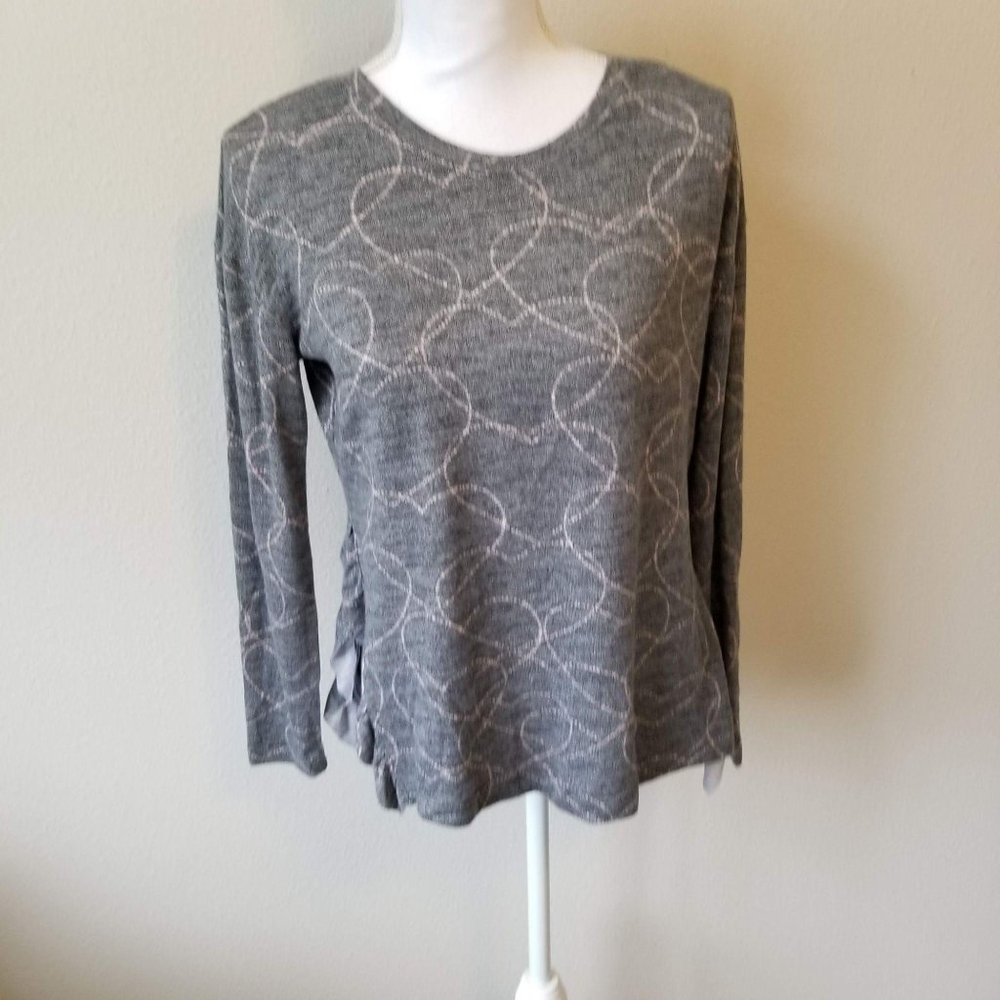 Lauren Conrad Gray Heart Side Ruffle Top XS